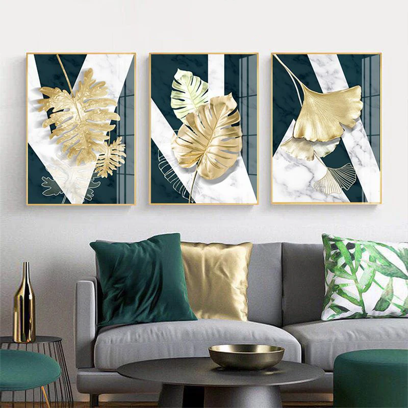 Wall Art Nordic Plants Gold leaf Canvas Painting Abstract Marble Posters and Print Pop Picture for Living Room Kitchen Decor | Дом и сад
