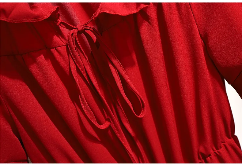 Женская одежда платье 2020 летнее винтажное красное Черное шифоновое с оборками на