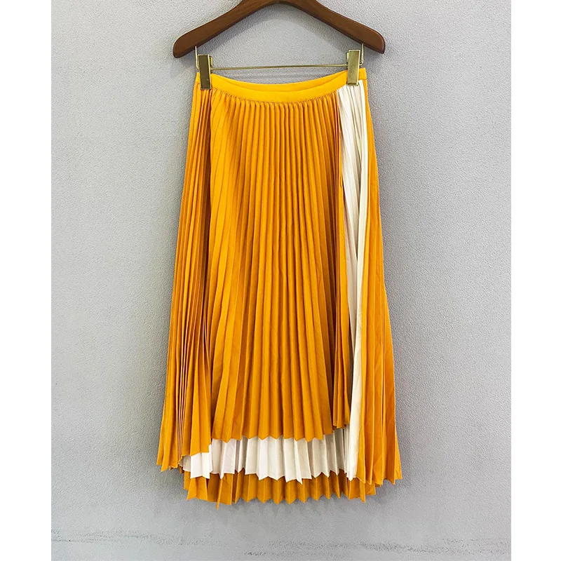 Юбка женская плиссированная Асимметричная контрастных цветов эластичная с