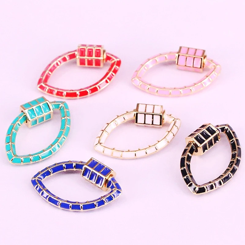 

8Pcs 16*25mm Colorful Enamel Metal Screw Connector Clasp Oval Shaped Jewelry Findings