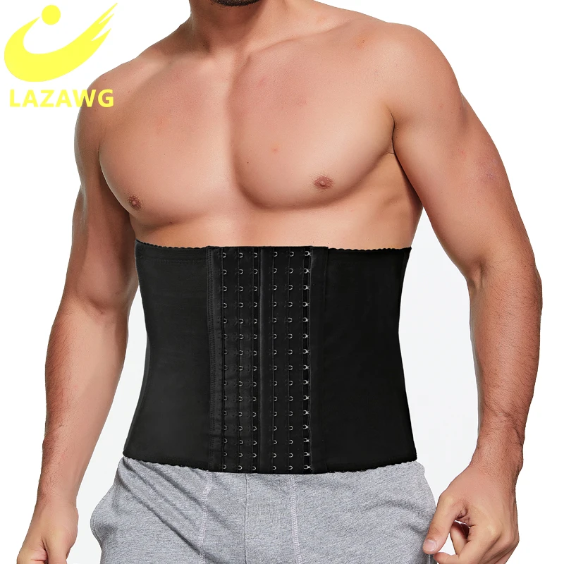 

LAZAWG Mens Slim Waist Trainer for Men Body Shaper Modeling Belt Fat Compression Strap with 6 Hooks Shapewear Slimming Corset