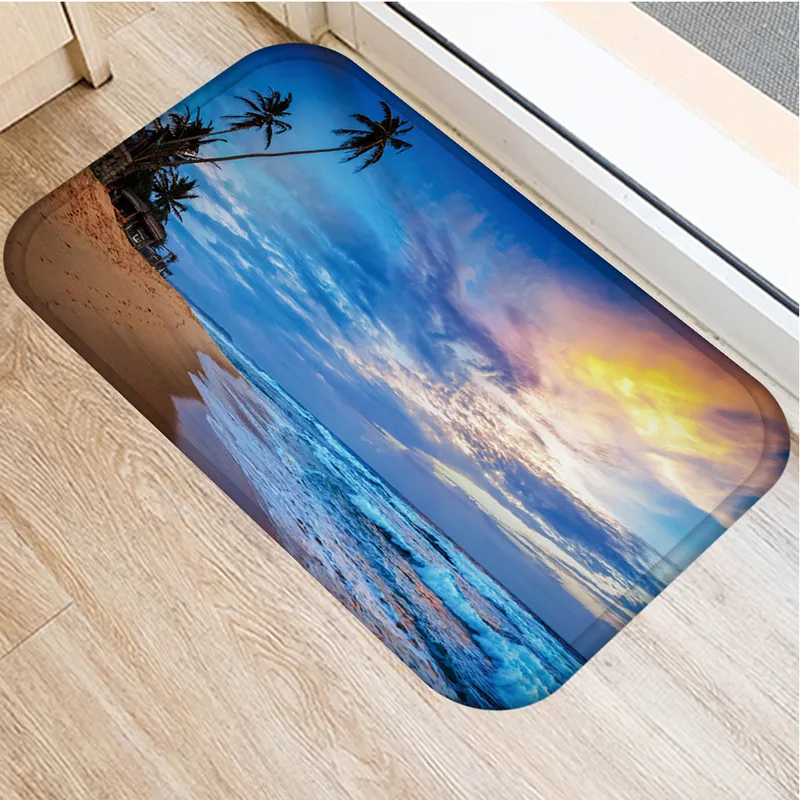 

40x60cm Cute Diy Print Floor Mat Bathroom Ground Mat Slip Door Bath Pad Rug Living Room Carpet Beach Scenery