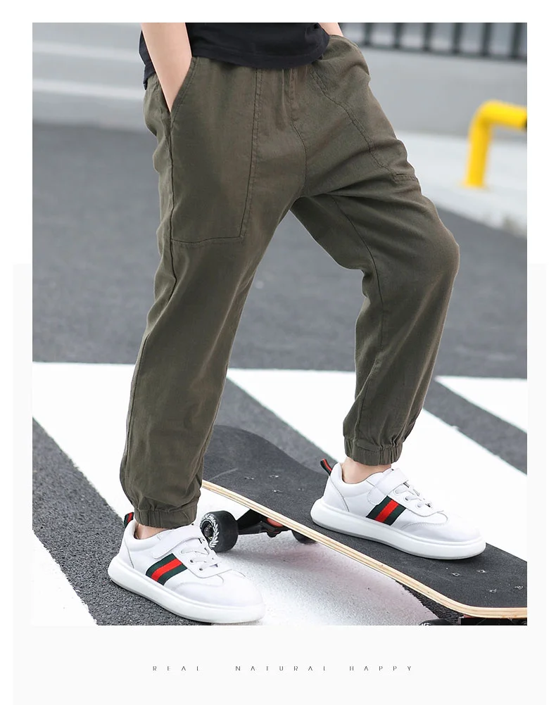 Teen Boy's Pants Kids Spring Autumn Solid Cotton Full Trousers Casual Slim Stretch Jogger Sweatpants 6-16 Years