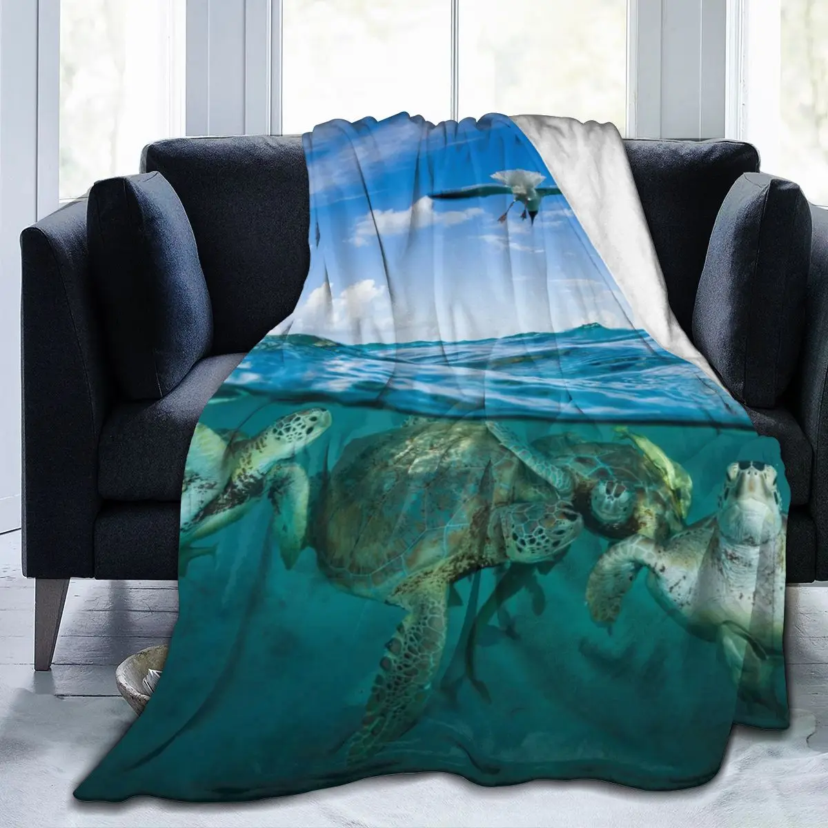 

Manta con estampado 3D de animal seatutle, ropa de cama retro, cuadrada, de lana, suave, de secado rápido