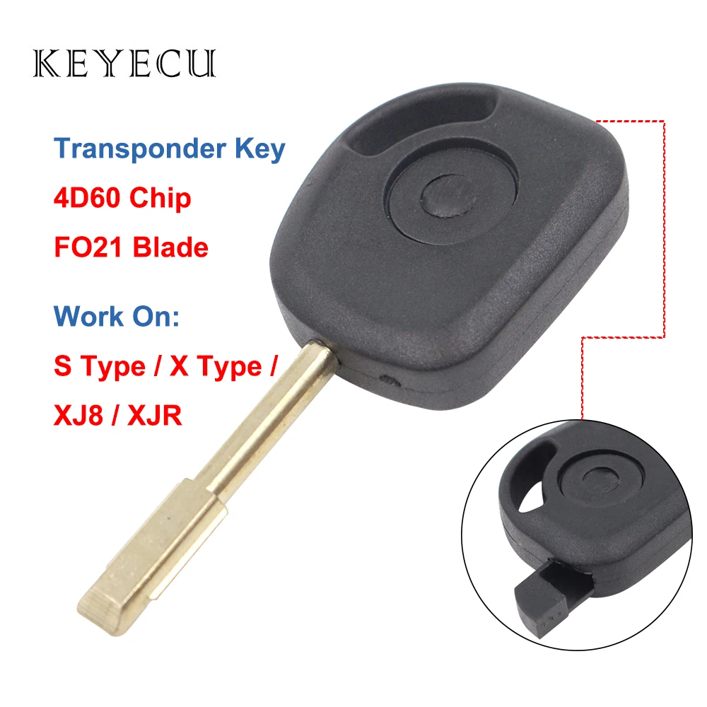 Ключ транспондер Keyecu со стеклянным чипом 4D60 для Jaguar S Type 2000 2008 X 2002 XJR XJ8 2004 2005 2006 2007