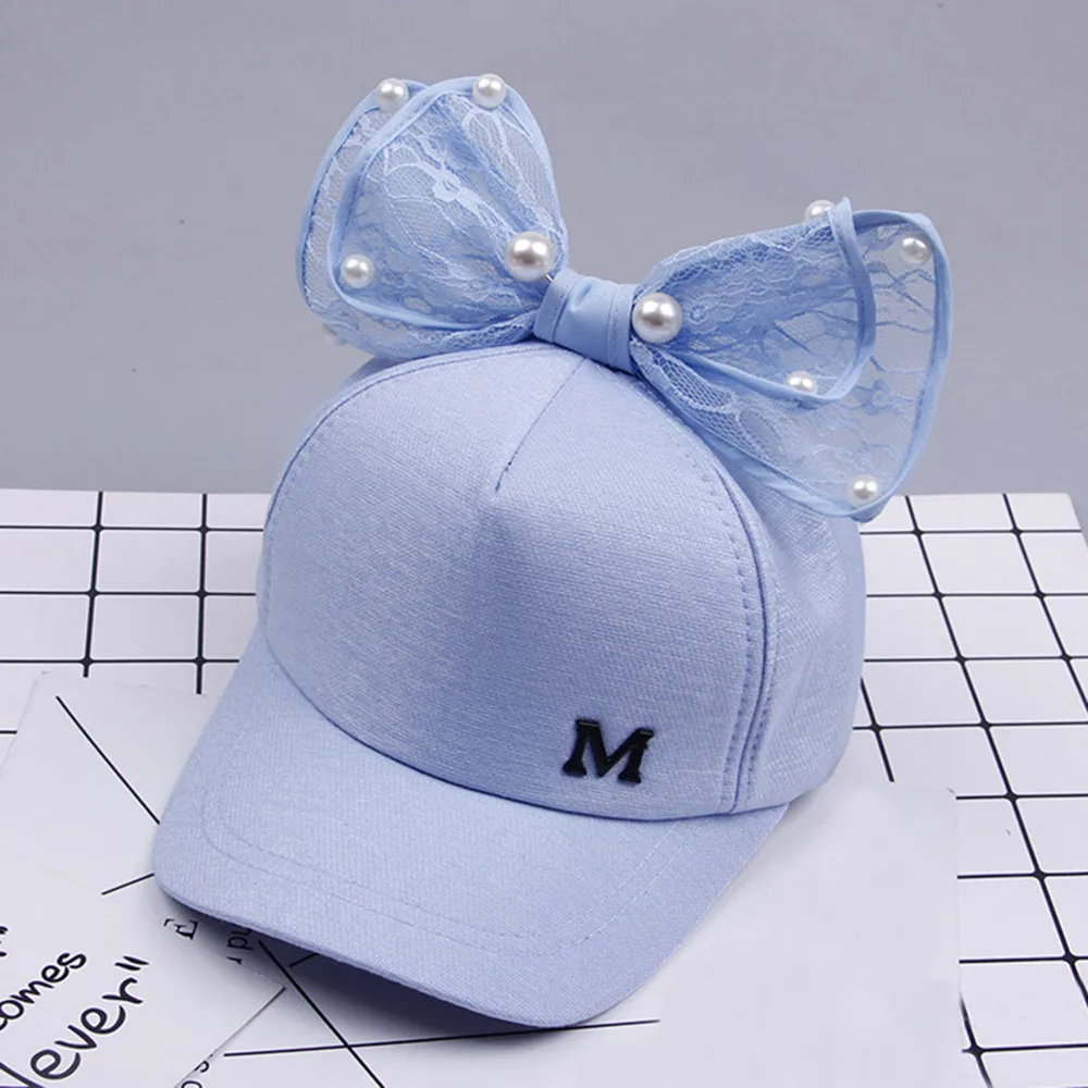 Летнее платье для маленьких девочек кепки с жемчужным бантиком Bongrace бейсбольная
