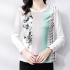 Женские шелковые рубашки в Корейском стиле, базовые рубашки на весну и осень, Повседневная футболка с принтом, женская футболка с круглым вырезом и длинными рукавами