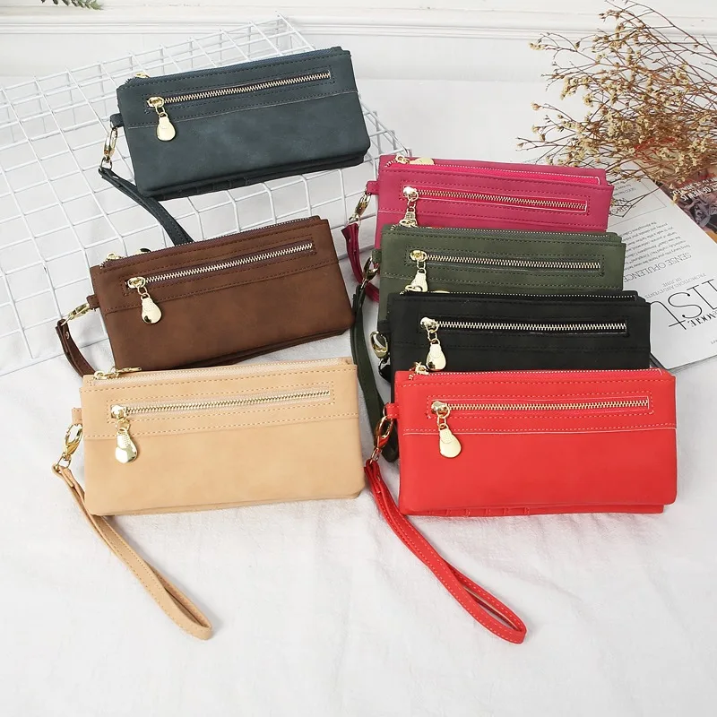 

2021 Mobile Phone Bags Women Faux Suede Long Wallet Zip Matte Leather Lady Purse Female Wallet Card Holder Clutch Bags For Party
