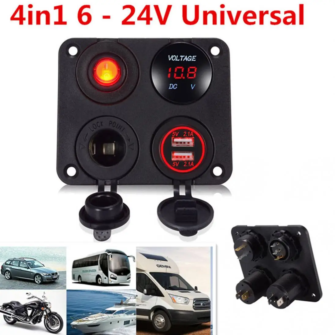 4 в 1 ABS Прочный 6 24 В Красный светодиод двойной USB порт автомобильное зарядное