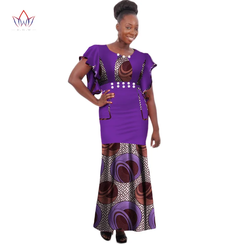 

African Dresses for Women Dashiki African Print Clothing High Waist Half Sleeve Mermaid Dress Maxi Dress BRW Plus Size 6XL WY208