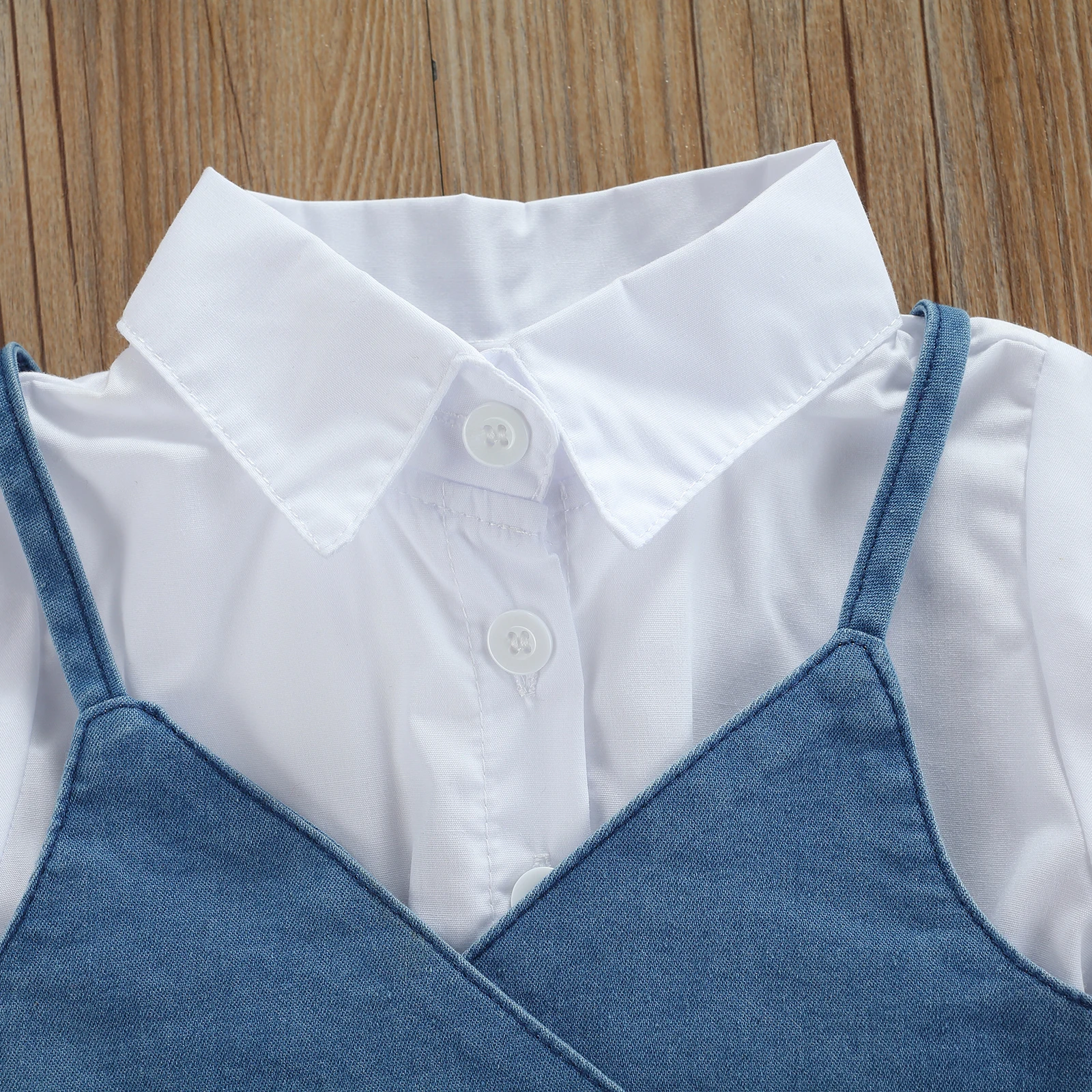 Платье с коротким рукавом + джинсовый жилет для малышей Регулируемая повязка