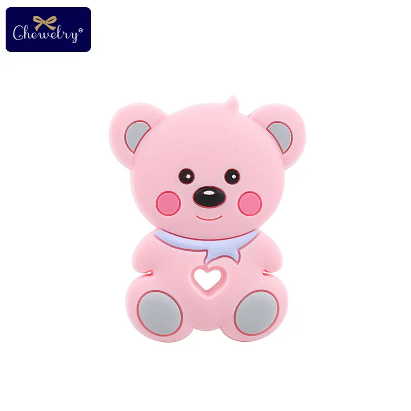 Pink 1 шт. BPA бесплатно Teddy Bear зубной прорезыватель для малышей силиконовый мультфильм животных грызунов Прорезыватель для зубов для младенцев Ожерелье Подвеска для детей игрушки - Цвет: Pink
