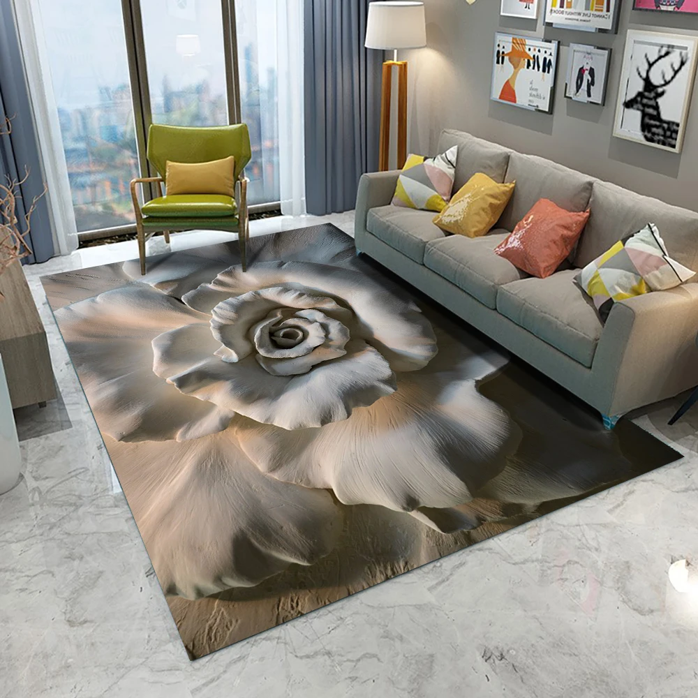 

New Rose Flower Pattern Carpet Printed Flannel Area Rug Room Floor Printed Carpet For Living Room Bedroom Home Decorative Crapet