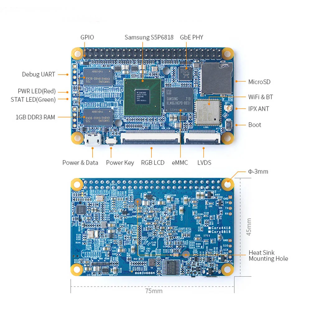 Дружественная макетная плата Core6818 6818 встроенный Wi-Fi Bluetooth порт Gigabit Ethernet Lubuntu Android