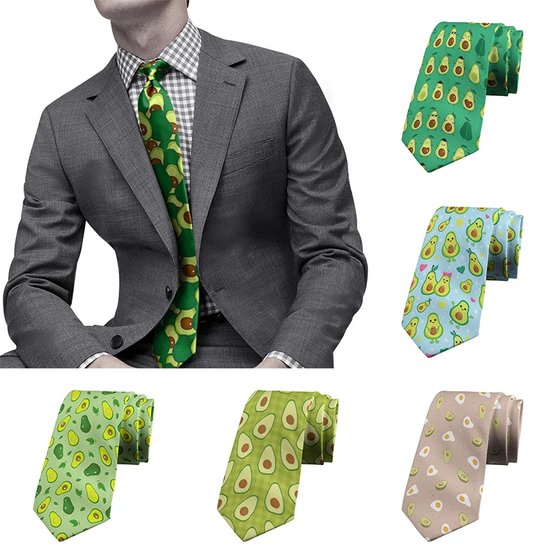 Corbata con estampado 3D de aguacate para hombre, corbata divertida de poliéster de 8cm de ancho, accesorios de camisa, decoración informal para fiesta, nueva