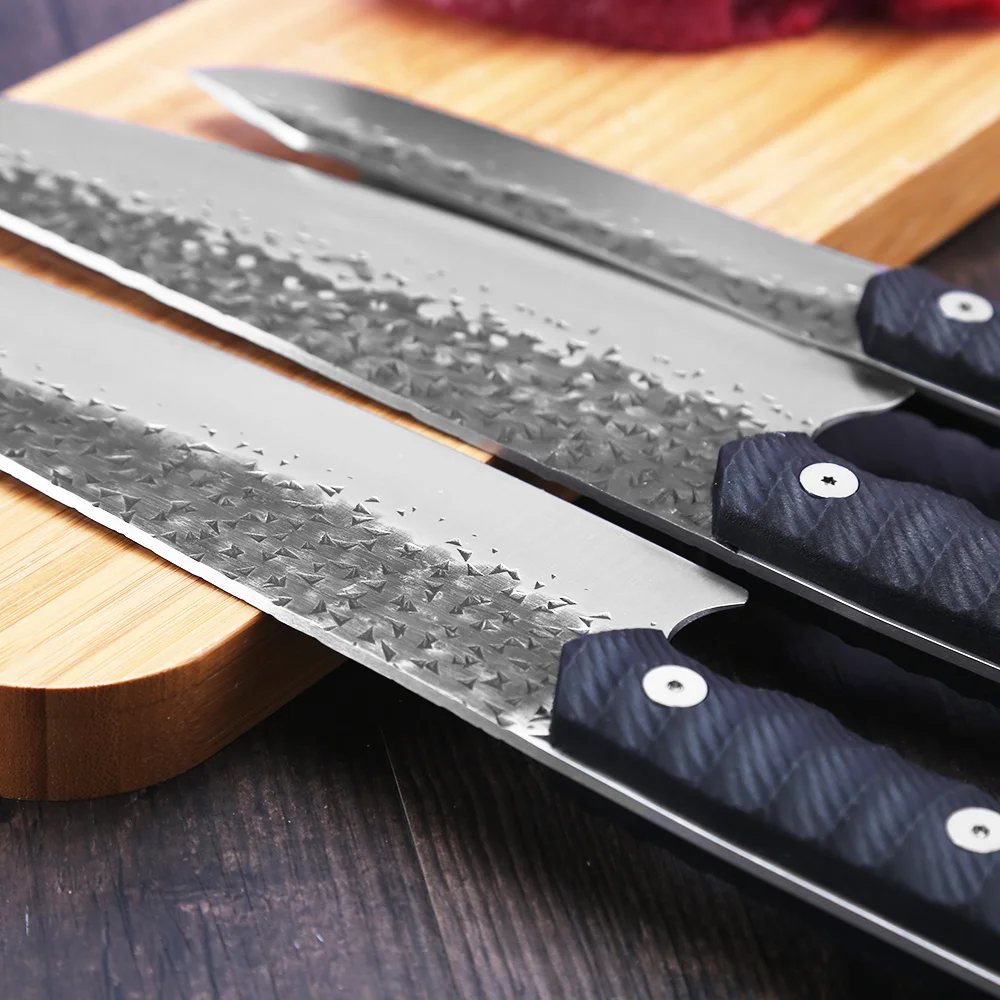 

3pcs 5CR15 Stainless Steel Knives Set 8.5'' Chef 7'' Cooking 5.5'' Slicing Knife Plastic Handle Anti-rust Blade Meat Fish Tools