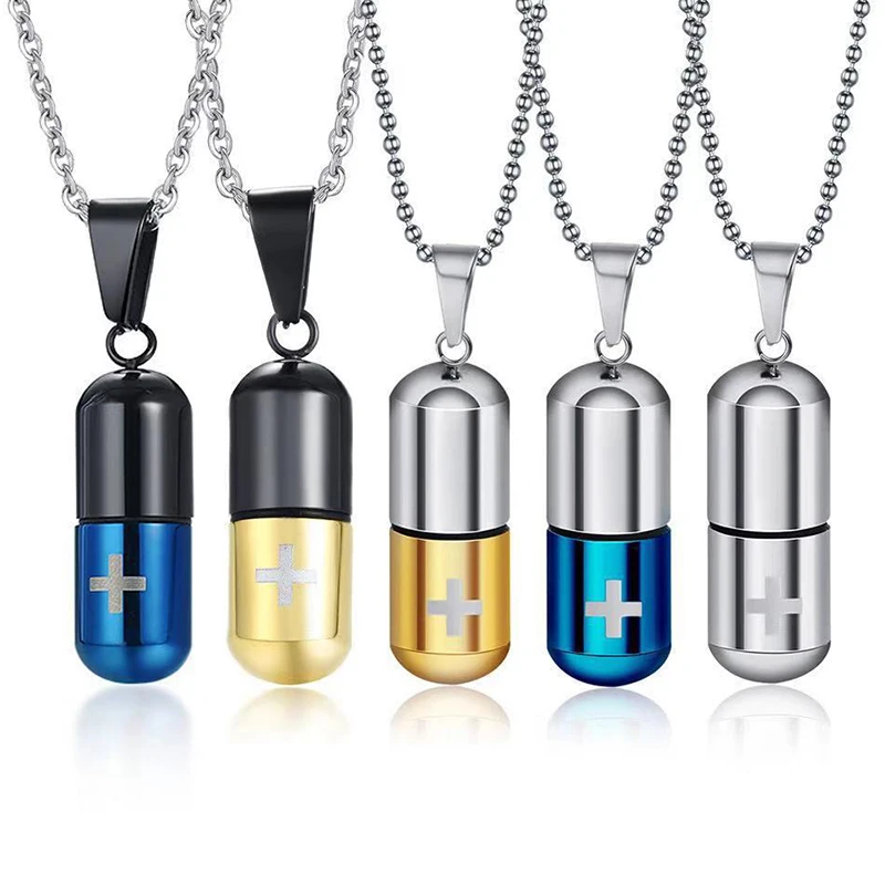 

Cross Hollow Pill Necklace Personality Pill Pendant Necklace Capsule Pendant Necklaces Chain Necklace Perfume Bottle Detachable