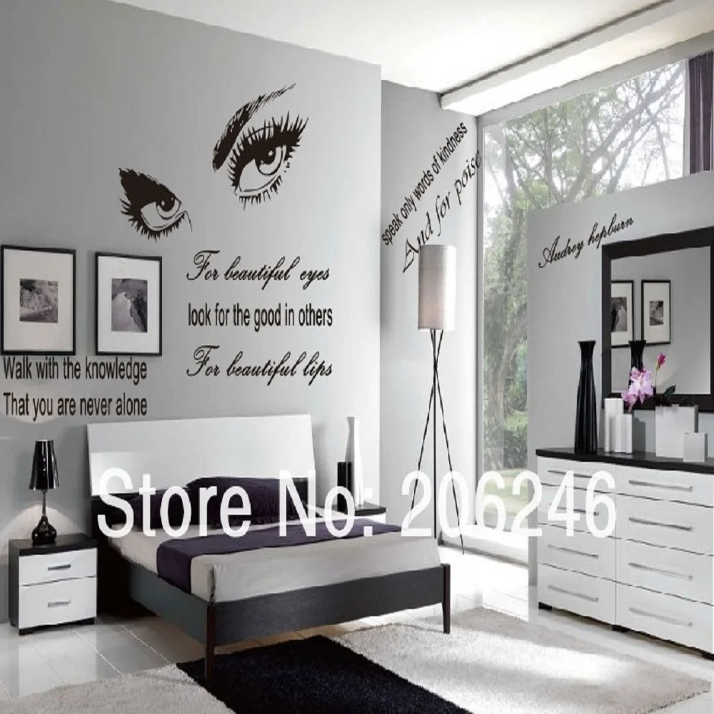 

"Audrey Hepburn' s Eyes" english Characters Saying vinyl Wall Art Decals Window Sticker Home Decor