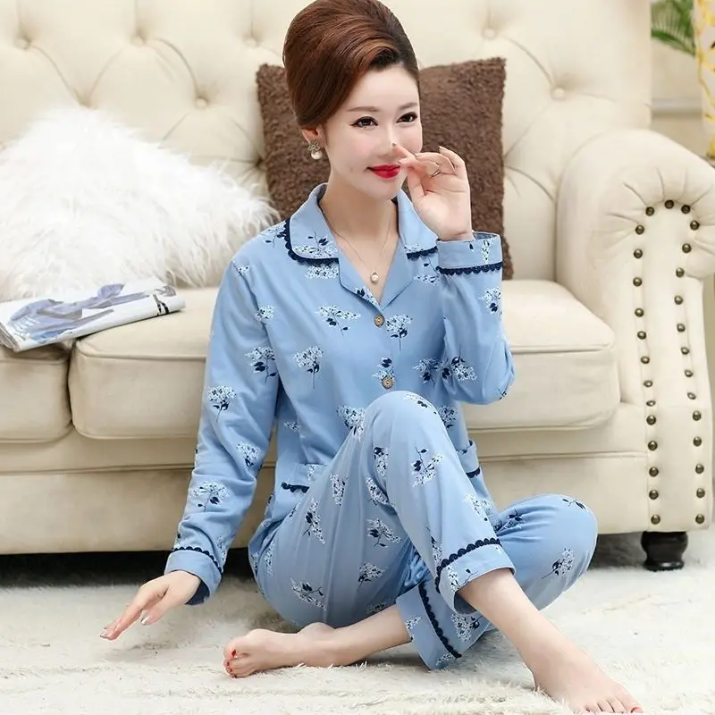 

Spring and Autumn Women's Pajamas Cotton Long-sleeved Cardigan Loose Pijamas Home Service Sleepwear Sleep Tops Pajamas for Women
