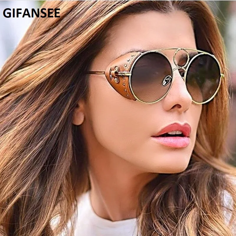 GIFANSEE круглые солнцезащитные очки в стиле стимпанк для женщин и мужчин Винтажные