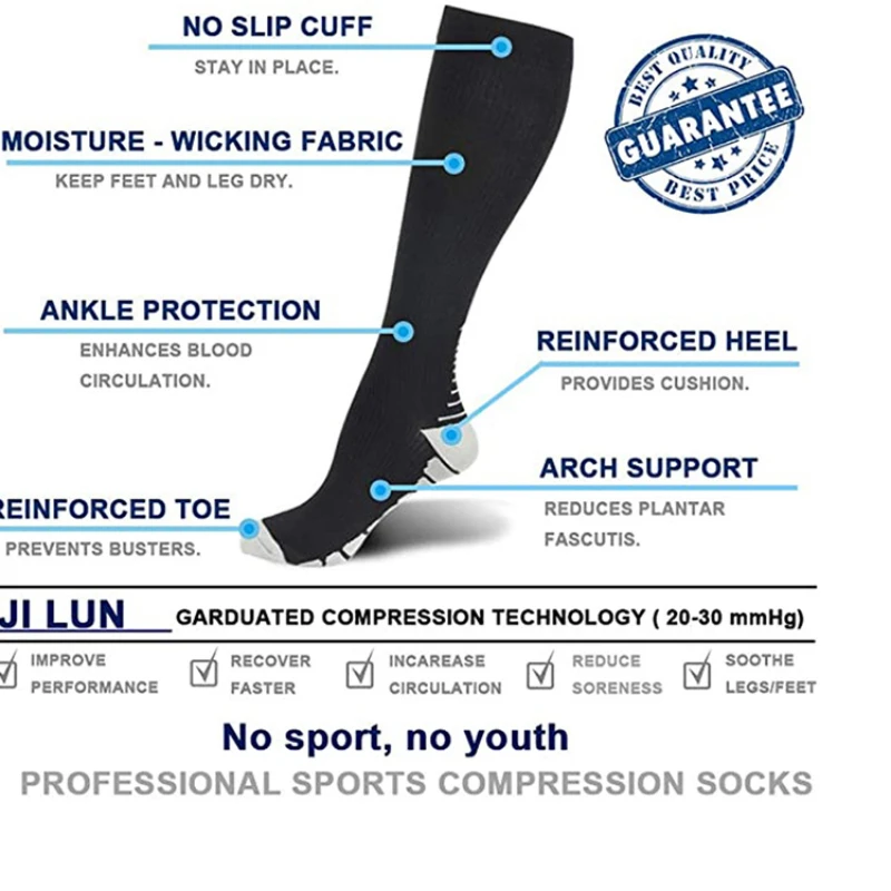 

Носки компрессионные однотонные для бега, Спортивные Компрессионные чулки выше колена, впитывающие пот, для варикозного расширения вен