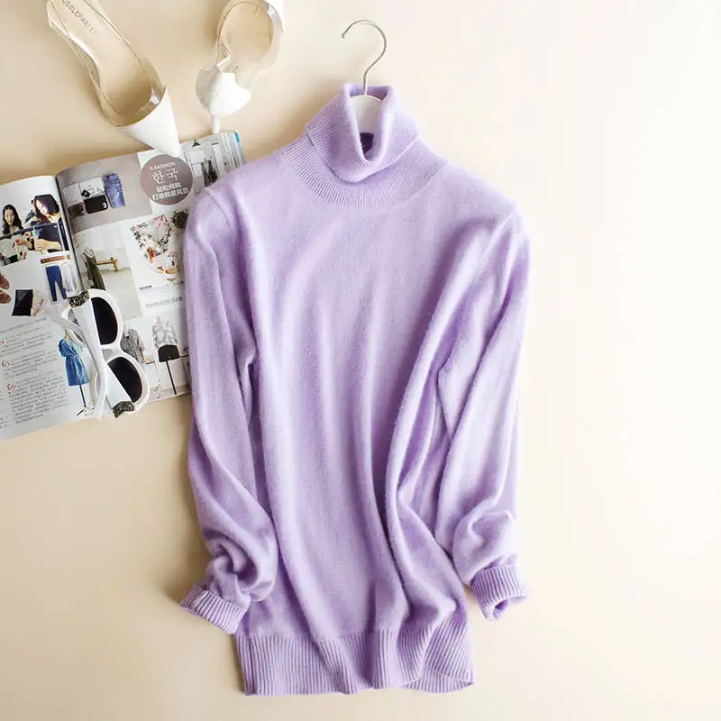 light purple Женский свитер, кашемир, Вязанный свитер, зимняя водолазка, теплые свитера для женщин, пуловер,, кашемировая одежда, джемпер - Цвет: light purple