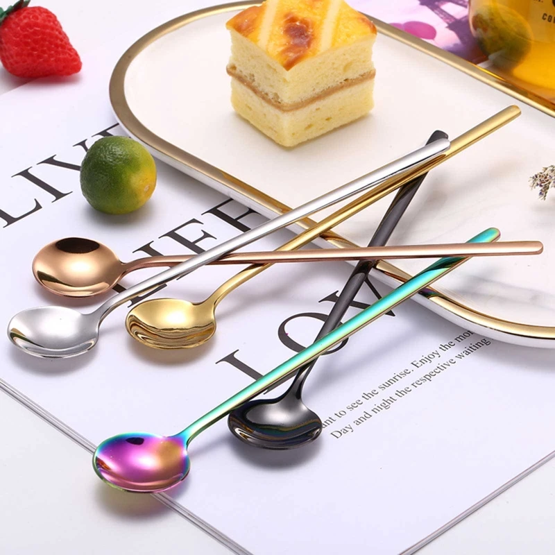 

Rainbow Color Coffee Tea Stir Spoon Long Handle Ice Cream Dessert Spoons