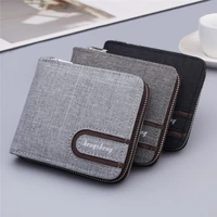 mens wallet short canvas large capacity bifold male multifunction letter coin purses credit card holder organizer with zipper
