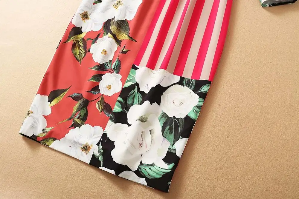 

Runway High Street Fashion Ladies' Full Sleeve Elegant Multicolor Flower Print Knee Length Pencil Dresses