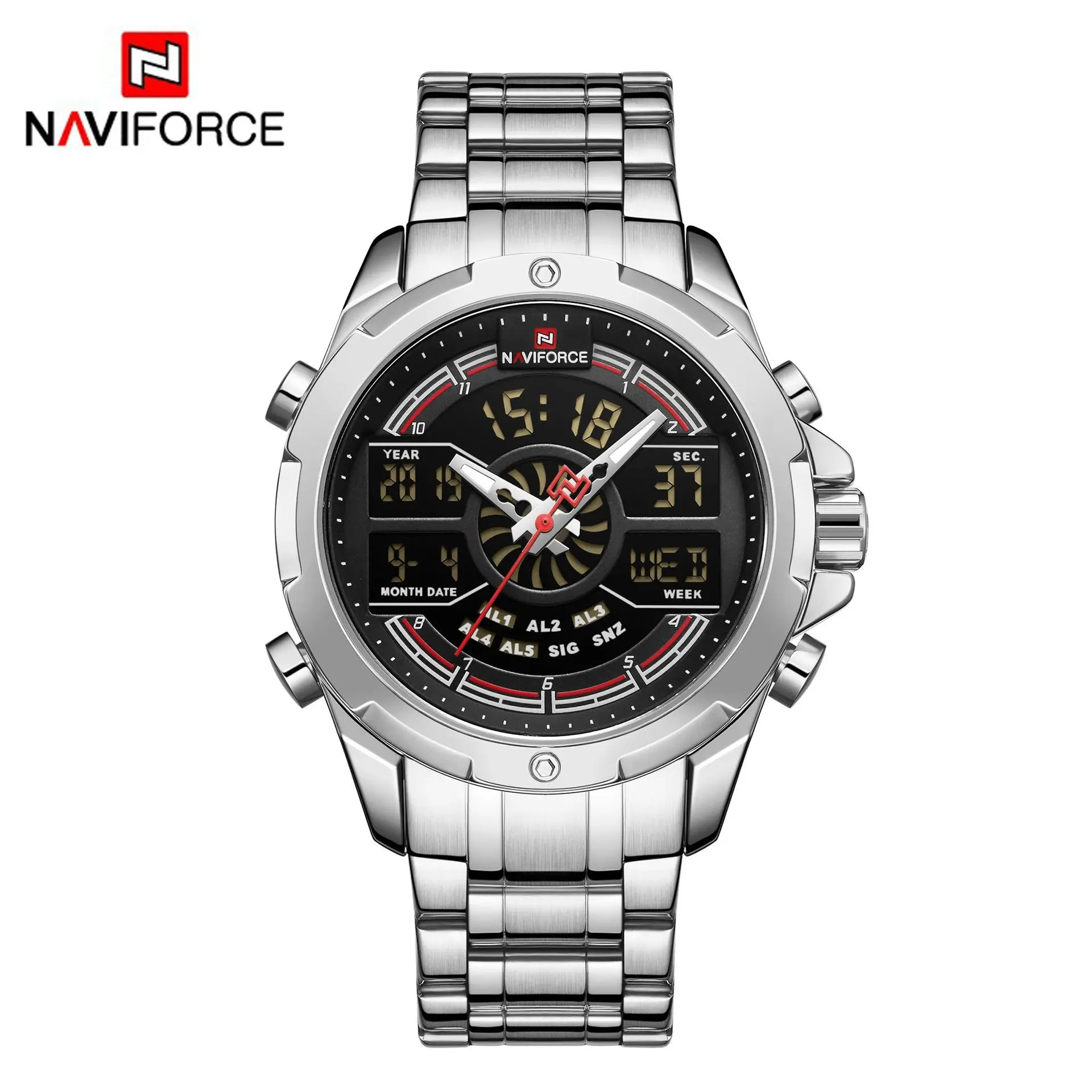 

9170 Men's Watch Waterproof Quartz Steel Band Watch Sports Dual Movement Electronic Watch