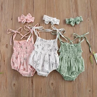 0 18m cute infant baby girl floral romper summer new straps bandage floral print pleated playsuitheadband 2pcs outfits