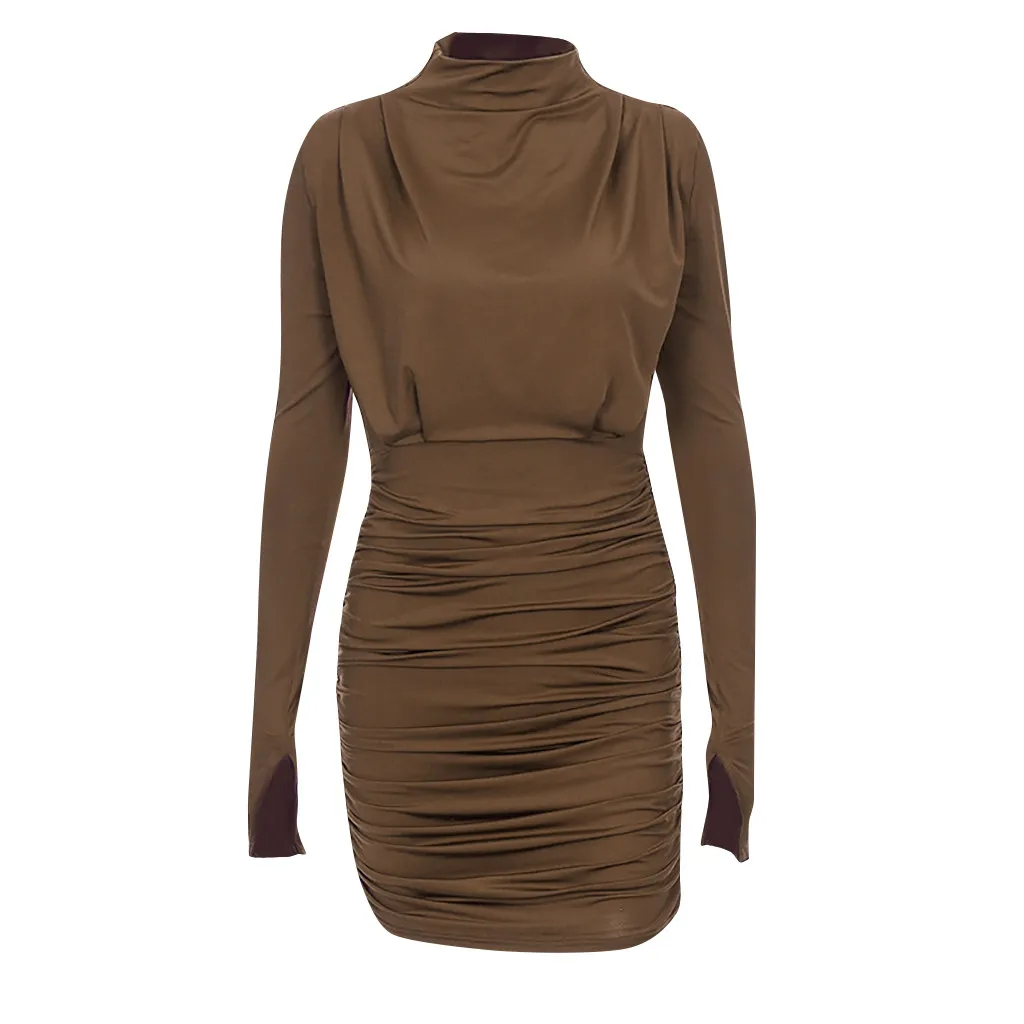 Vestidos mujer 2019 однотонное облегающее мини-платье со стоячим воротником высокой