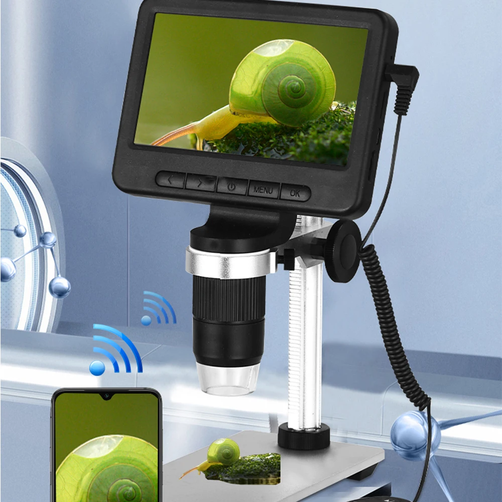Портативный цифровой микроскоп с 5 дюймовым HD экраном электронный Wi Fi для