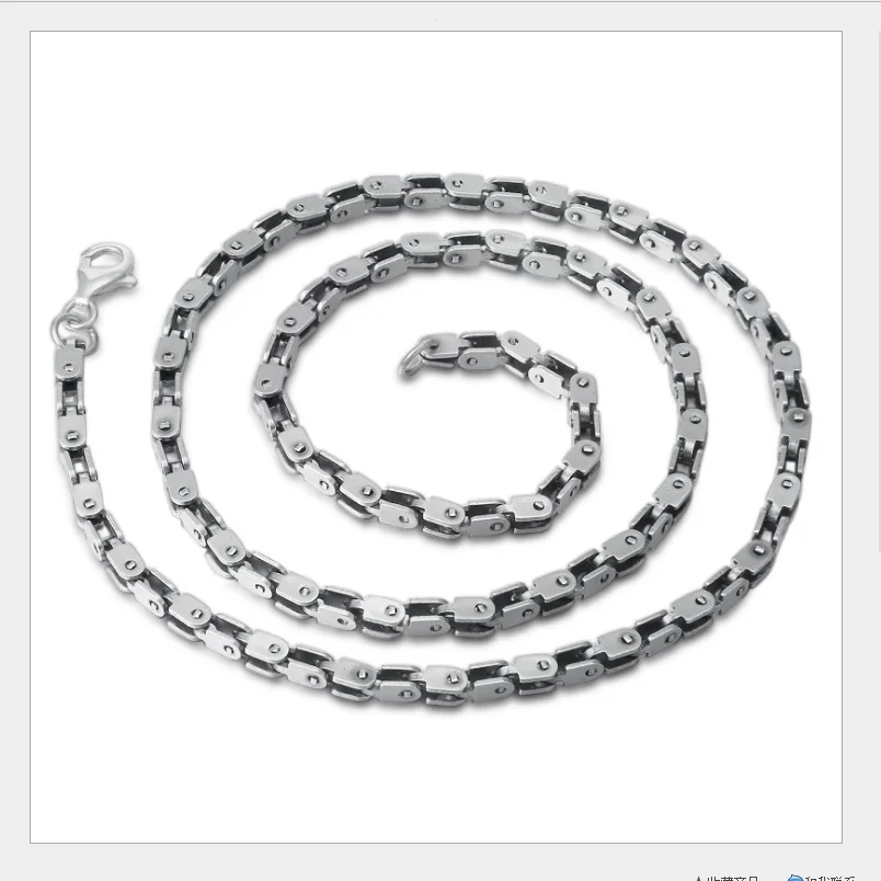 

S925 Sterling Silver Men's Machine Style Chain Necklace Thick Slubby Chain Square Domineering Atmospheric Necklace Jewelry Gift