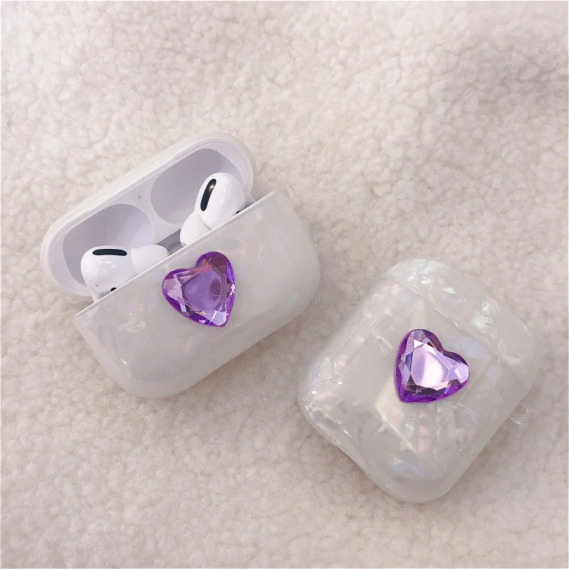 

INS Hot 3D Shell purple crystal love silicone Headphone Earphone case for apple airpods 1 2 3 pro Wireless Headset cute cover