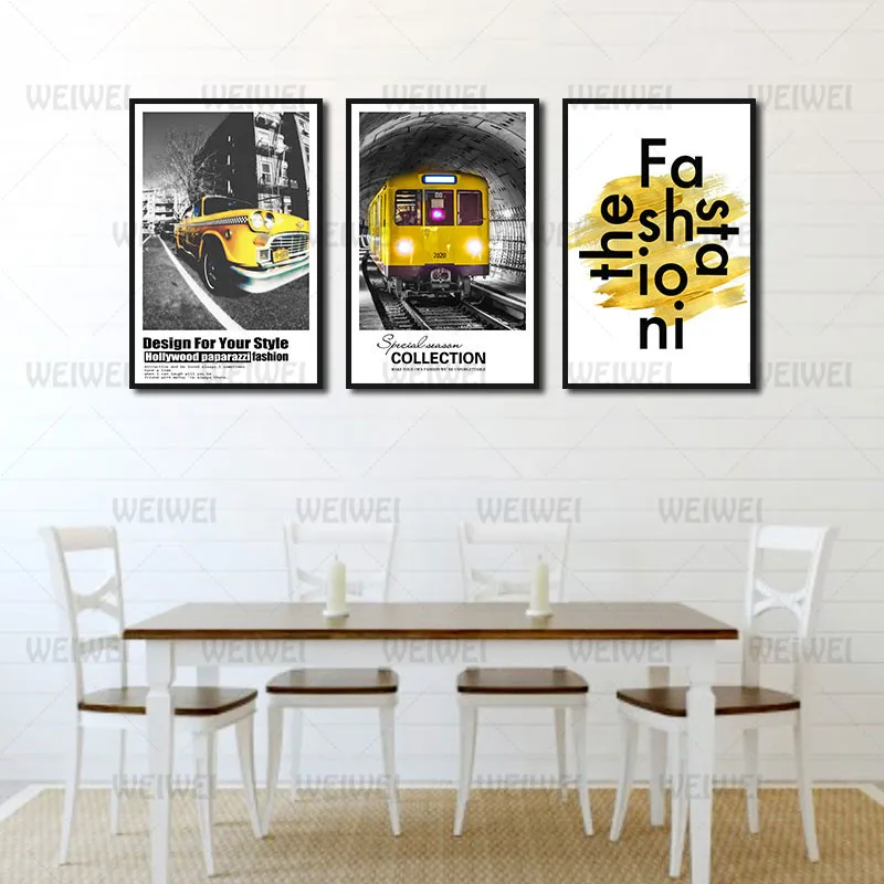 Домашний декор желтый автобус в туннеле холст живопись плакат использование