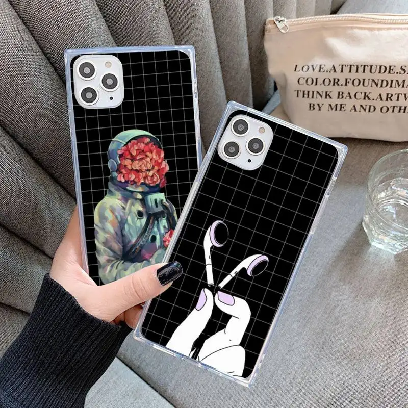 

Back Cover Black white checkered Phone Case For iPhone 7 8 11 12 X XS XR MINI Pro Max Plus Clear Square Transparent