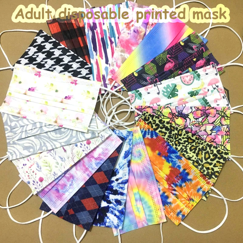 

50pcs Disposable Mask Non-woven 3 Layer Ply Filter Breathable Earloop Printed Mascarillas Multicolor Adult Face Mouth Masks