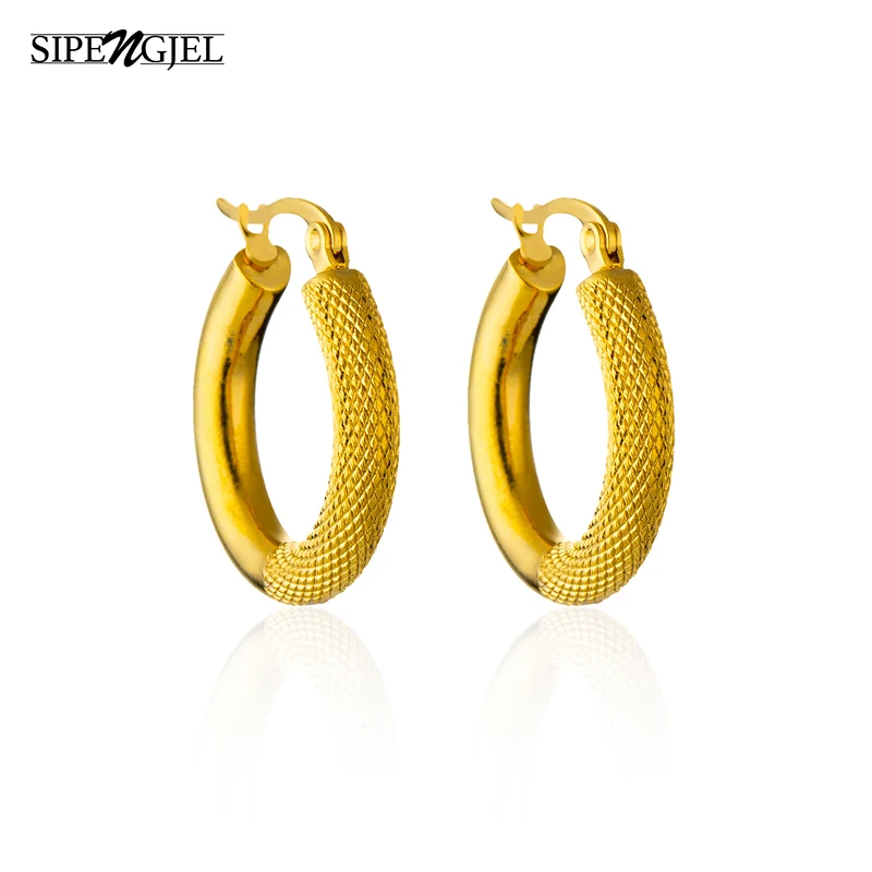 

SIPENGJEL Fashion Geometric Punk Circle Hoops Earrings For Women Creativity Stainless Steel Earrings Party Jewelry Gift