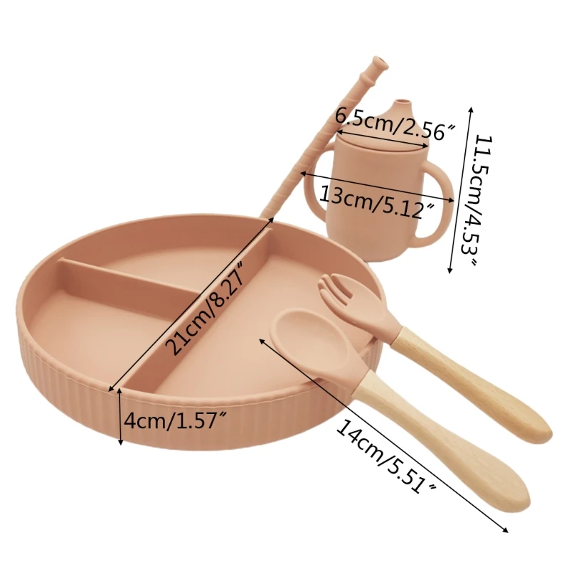 

5 Pcs Baby Learning Feeding Tableware Set Bowl Spoon Fork Sippy Bottle Straw Cup