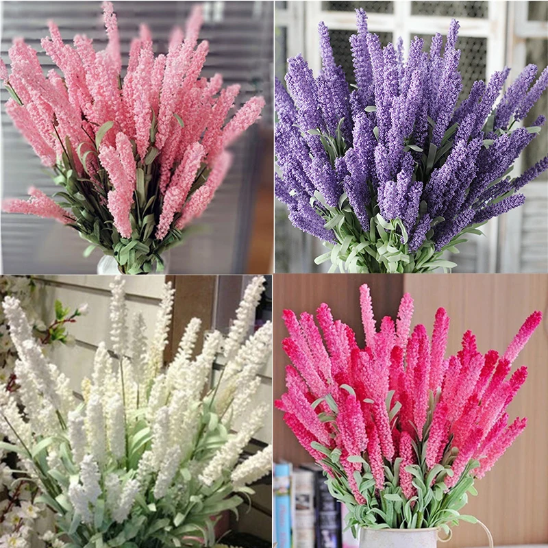 

Beautiful 12 Heads Artificial Lavender Bouquet Fake Silk Flowers Wedding Party Home Decor