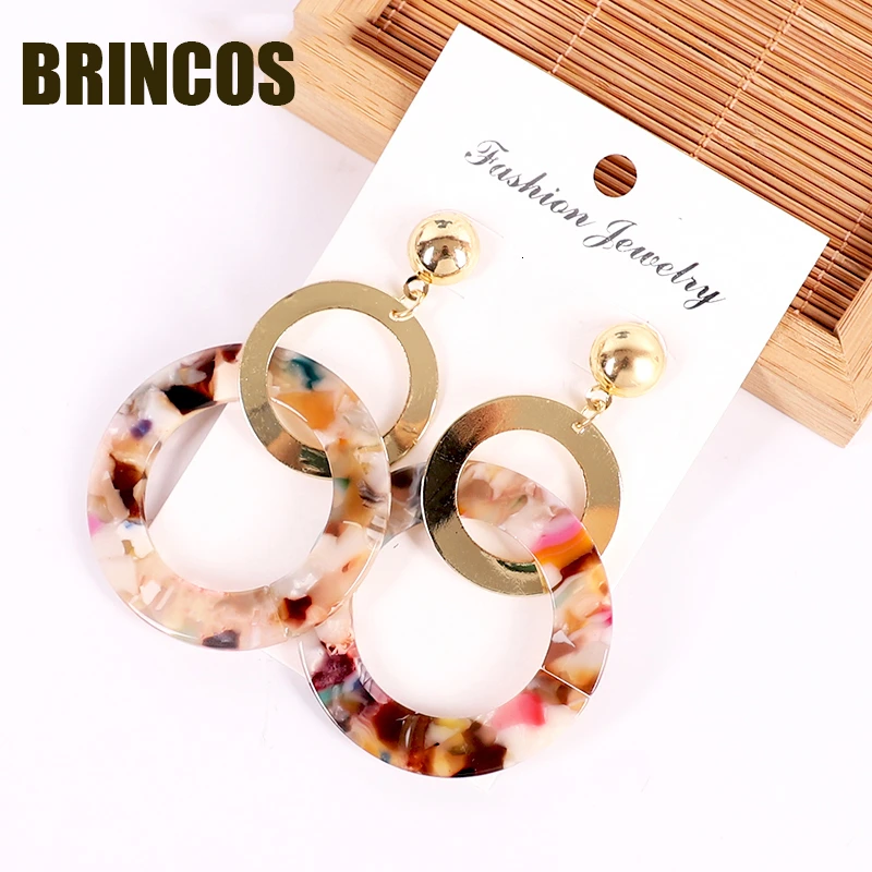 Женские акриловые серьги в стиле бохо большие Винтажные золотистого цвета