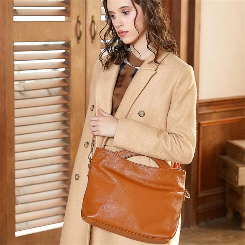 

FoxTail & Lily Large Capacity Ladies Genuine Leather Handbags Soft Cow Leather Casual Tote Shoulder Bag Women Messenger Bags