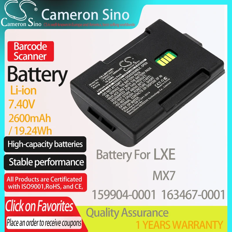 

CameronSino Батарея для LXE MX7 подходит LXE 159904-0001 163467-0001 штрих-кода аккумулятор сканера 2600 мА-ч/19.24Wh 7,40 V li-ion черный