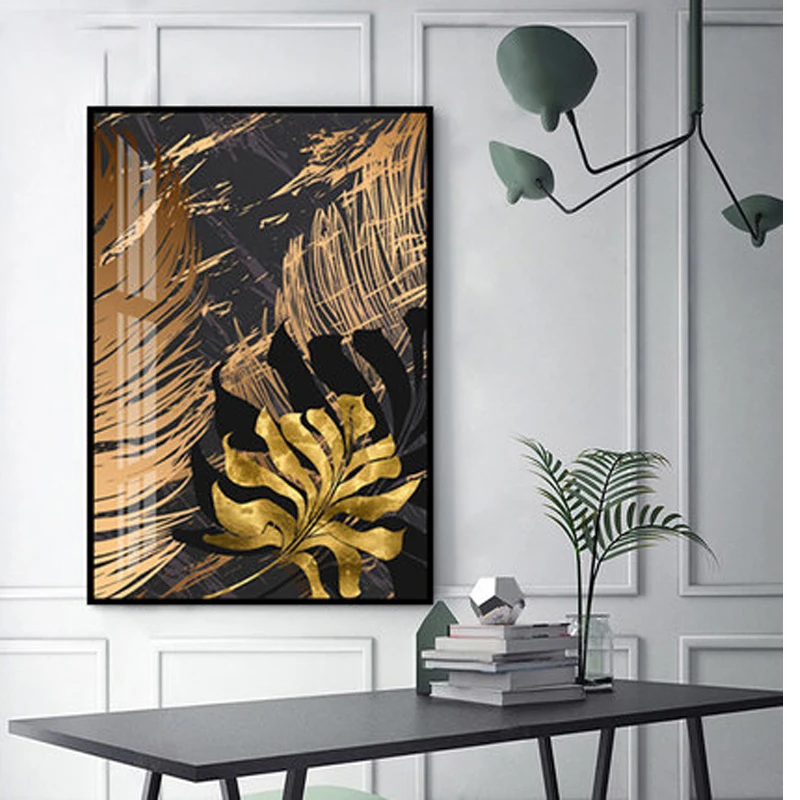 

Black gold leaf plants modern diamond painting abstract home decor wall art painting nordic picture living room decor