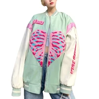 women oversized baseball jackets fashion skeleton heart print long sleeve loose coats