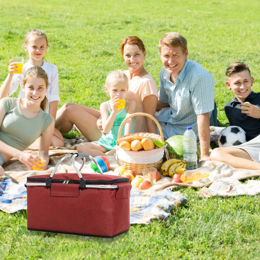

Versatile Picnic Cooler Box Isothermal Portable Collapsible Lunch Bag Large Market Basket Bag For Family Outdoor Party In Spring
