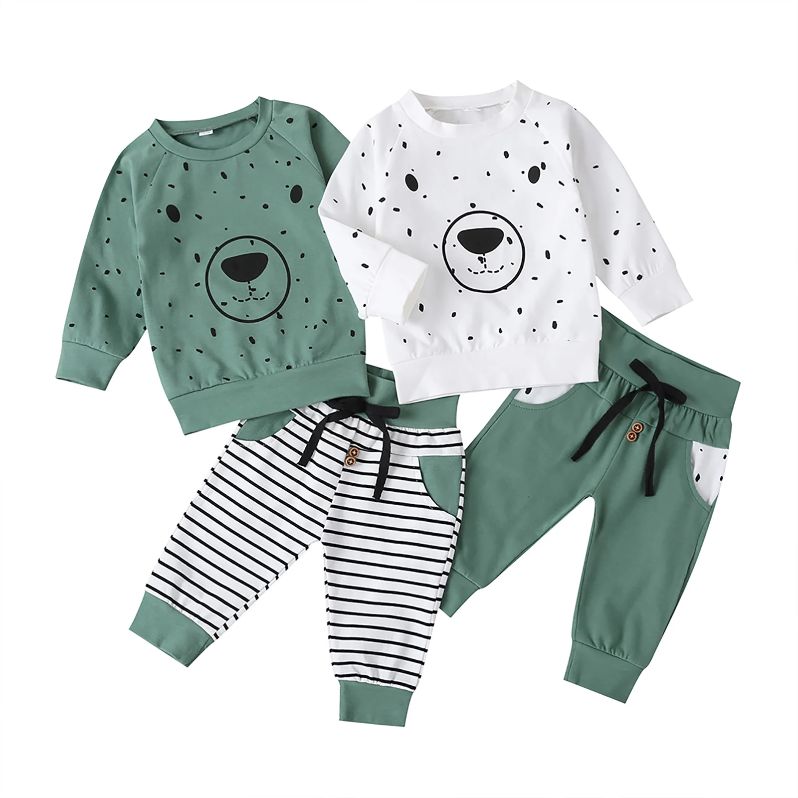 

Kids Baby Boys Casual 2-piece Outfit Set Autumn Spring Long Sleeve Bear Pattern Tops+Pants Set for Children Boys