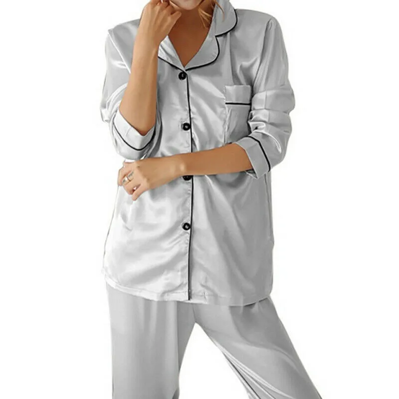 2 шт осенние женские пижамы из искусственного шелка и сатина пижамный комплект