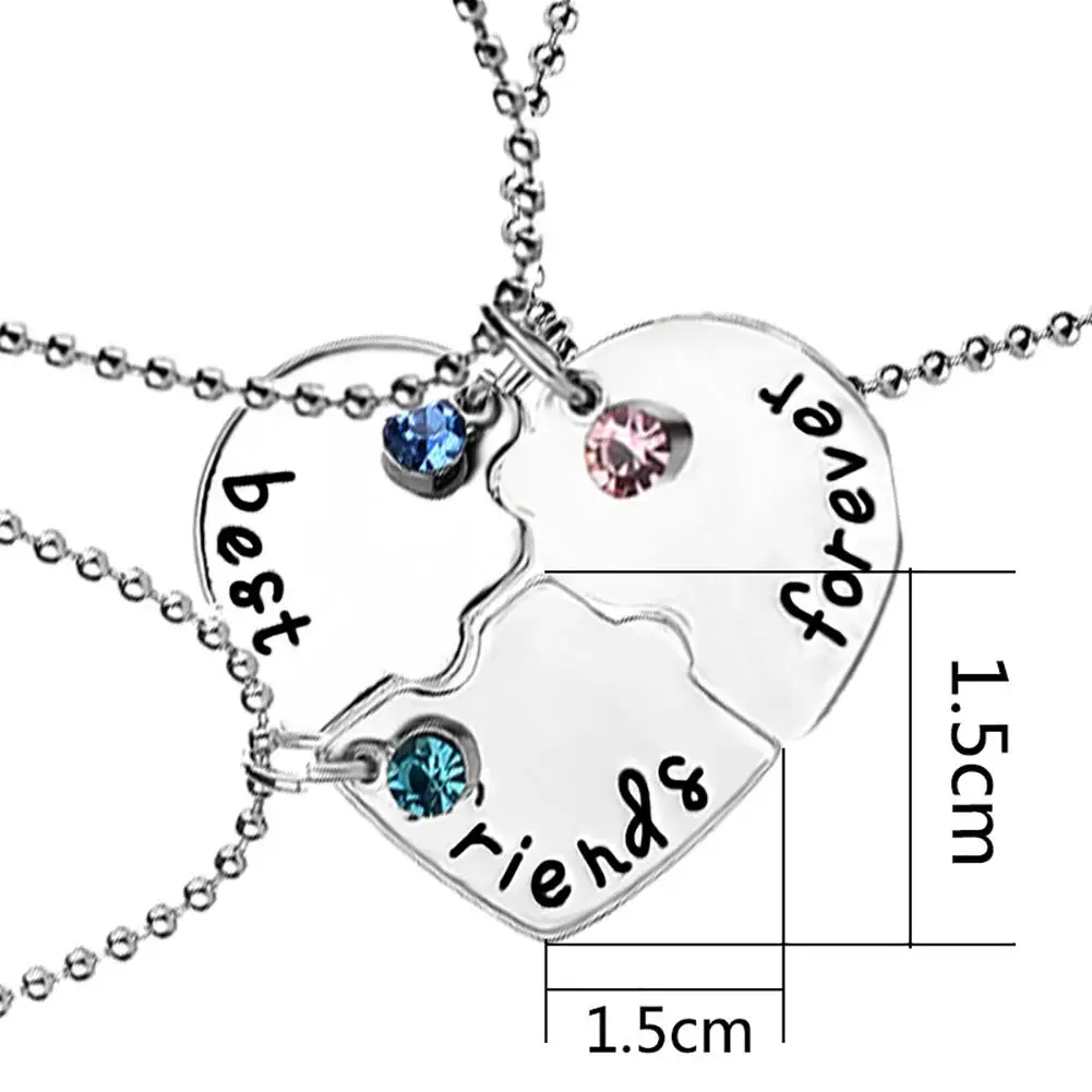 

HOT SALES !!! 3Pcs/Set Women Best Friends Rhinestone Heart Matching Pendant Necklace Jewelry